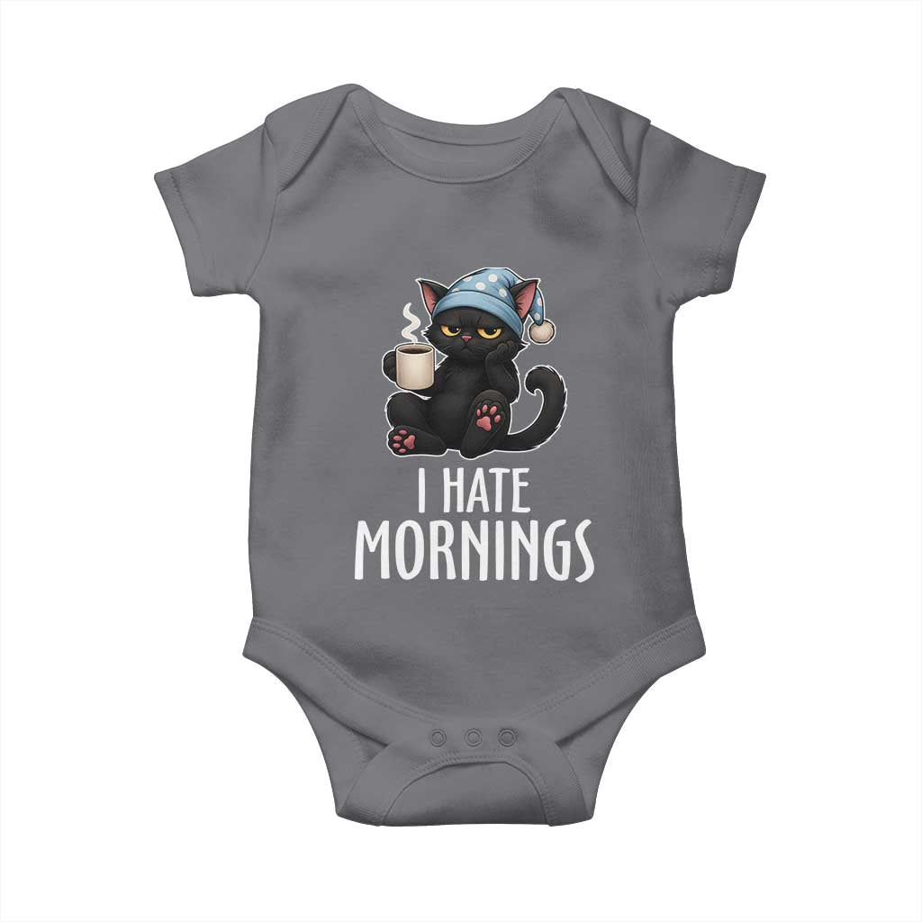 Funny I Hate Mornings Baby Onesie Cute Lazy Cat Drink Coffee TS12 Charcoal Print Your Wear