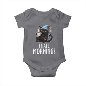 Funny I Hate Mornings Baby Onesie Cute Lazy Cat Drink Coffee TS12 Charcoal Print Your Wear