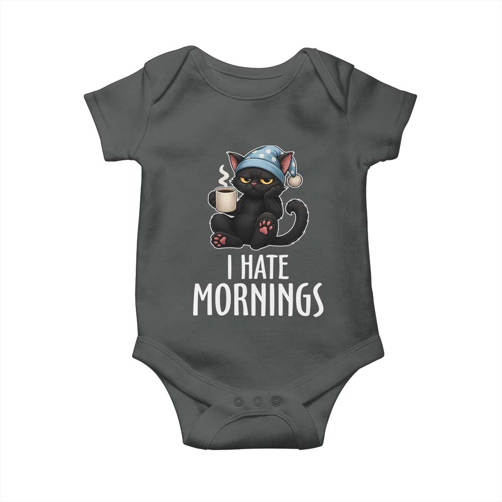 Funny I Hate Mornings Baby Onesie Cute Lazy Cat Drink Coffee TS12 Dark Heather Print Your Wear