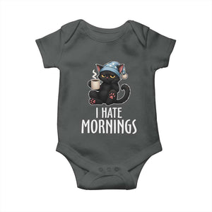 Funny I Hate Mornings Baby Onesie Cute Lazy Cat Drink Coffee TS12 Dark Heather Print Your Wear