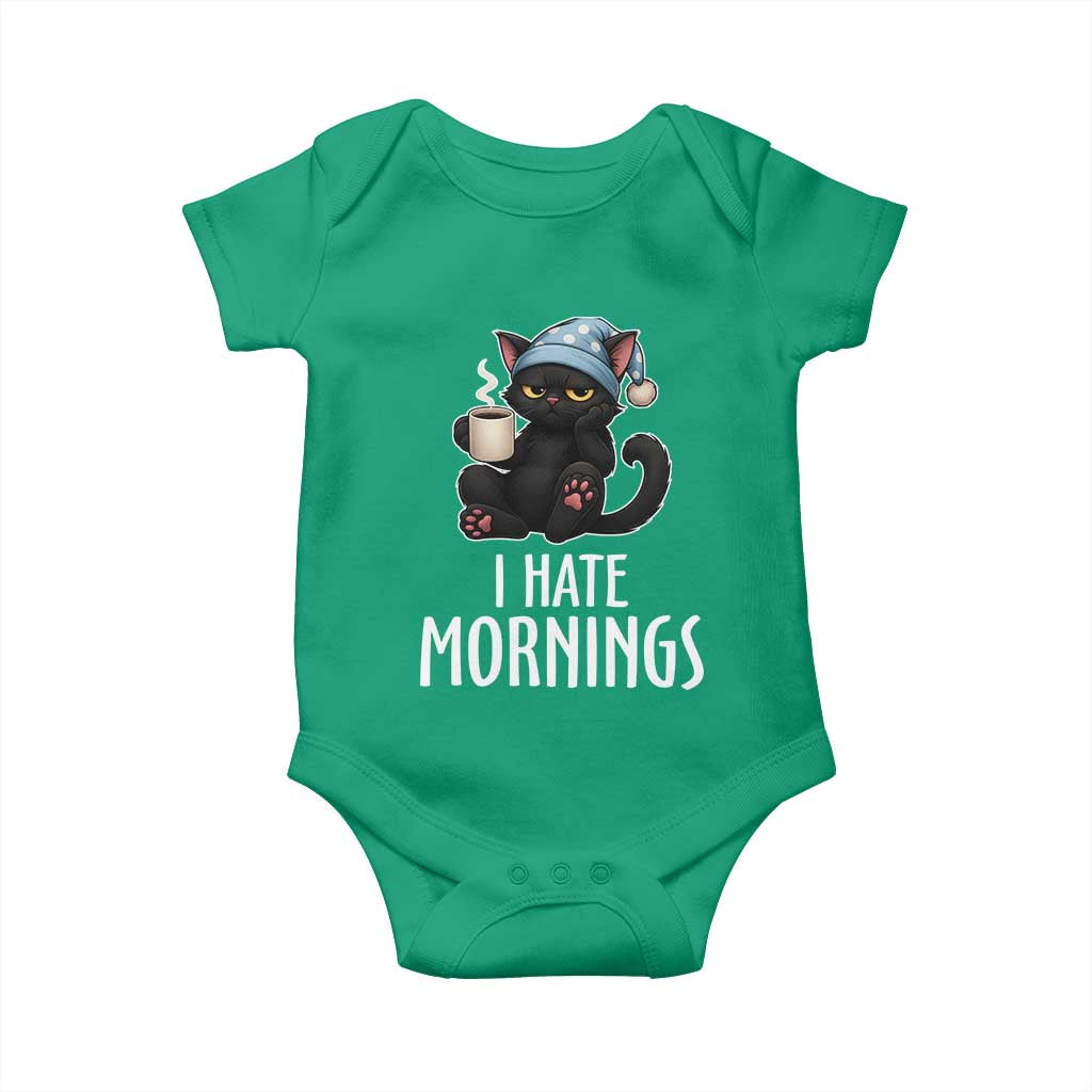 Funny I Hate Mornings Baby Onesie Cute Lazy Cat Drink Coffee TS12 Irish Green Print Your Wear