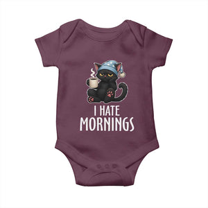 Funny I Hate Mornings Baby Onesie Cute Lazy Cat Drink Coffee TS12 Maroon Print Your Wear