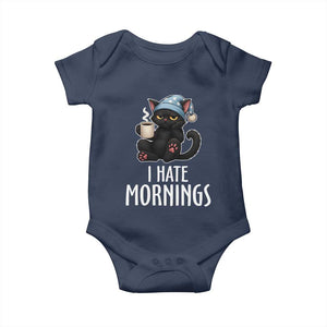 Funny I Hate Mornings Baby Onesie Cute Lazy Cat Drink Coffee TS12 Navy Print Your Wear