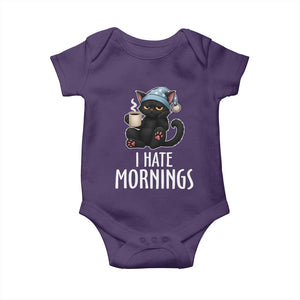 Funny I Hate Mornings Baby Onesie Cute Lazy Cat Drink Coffee TS12 Purple Print Your Wear
