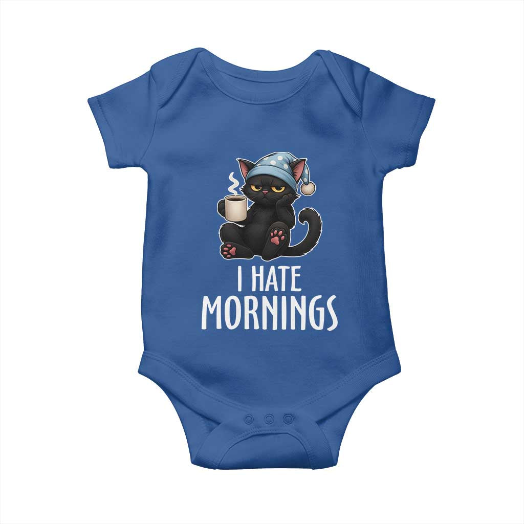 Funny I Hate Mornings Baby Onesie Cute Lazy Cat Drink Coffee TS12 Royal Blue Print Your Wear
