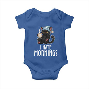 Funny I Hate Mornings Baby Onesie Cute Lazy Cat Drink Coffee TS12 Royal Blue Print Your Wear