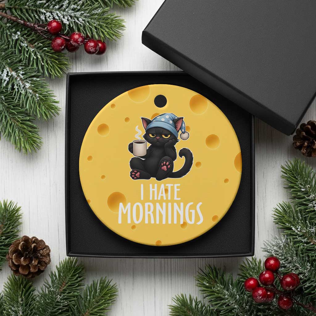 Funny I Hate Mornings Ceramic Ornament Cute Lazy Cat Drink Coffee TS12 1pc Yellow Cheese Print Your Wear
