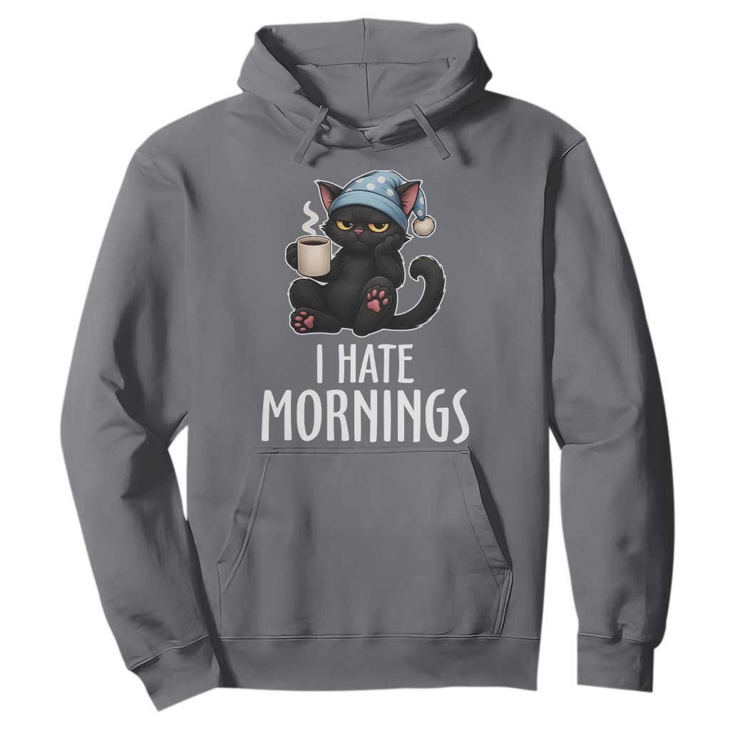 Funny I Hate Mornings Hoodie Cute Lazy Cat Drink Coffee TS12 Charcoal Print Your Wear