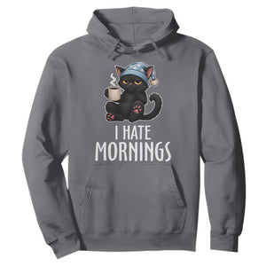 Funny I Hate Mornings Hoodie Cute Lazy Cat Drink Coffee TS12 Charcoal Print Your Wear
