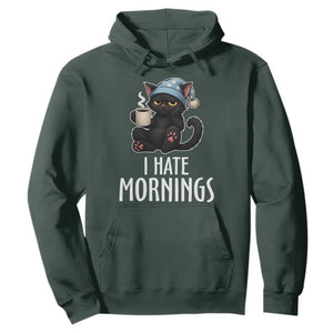 Funny I Hate Mornings Hoodie Cute Lazy Cat Drink Coffee TS12 Dark Forest Green Print Your Wear