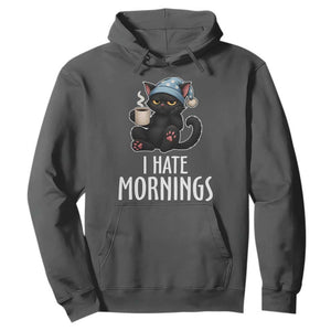 Funny I Hate Mornings Hoodie Cute Lazy Cat Drink Coffee TS12 Dark Heather Print Your Wear