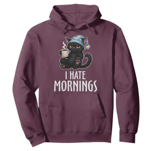 Funny I Hate Mornings Hoodie Cute Lazy Cat Drink Coffee TS12 Maroon Print Your Wear