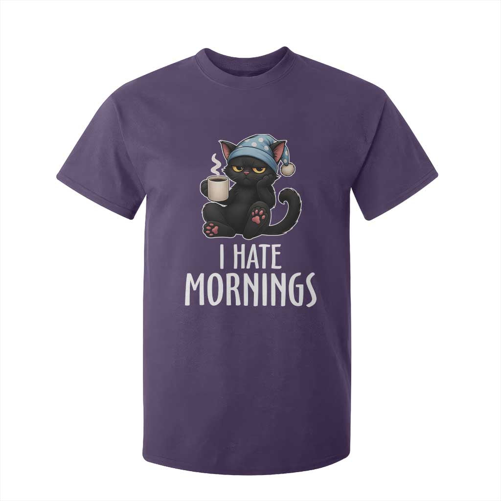Funny I Hate Mornings T Shirt For Kid Cute Lazy Cat Drink Coffee TS12 Purple Print Your Wear