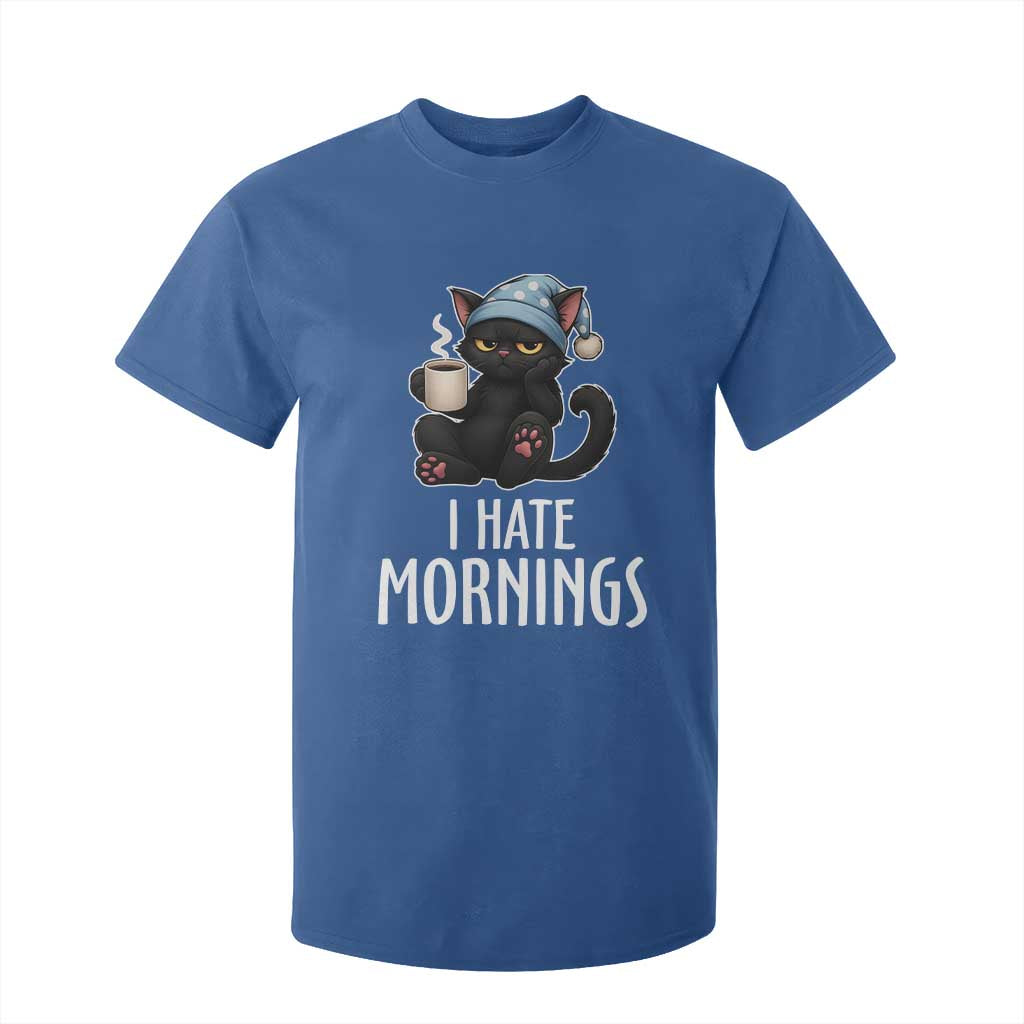 Funny I Hate Mornings T Shirt For Kid Cute Lazy Cat Drink Coffee TS12 Royal Blue Print Your Wear