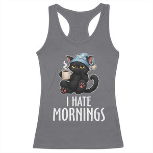 Funny I Hate Mornings Racerback Tank Top Cute Lazy Cat Drink Coffee TS12 Charcoal Print Your Wear
