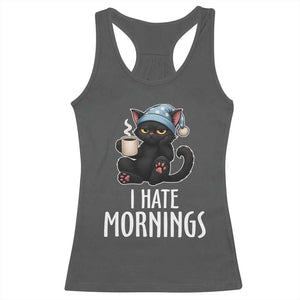 Funny I Hate Mornings Racerback Tank Top Cute Lazy Cat Drink Coffee TS12 Dark Heather Print Your Wear