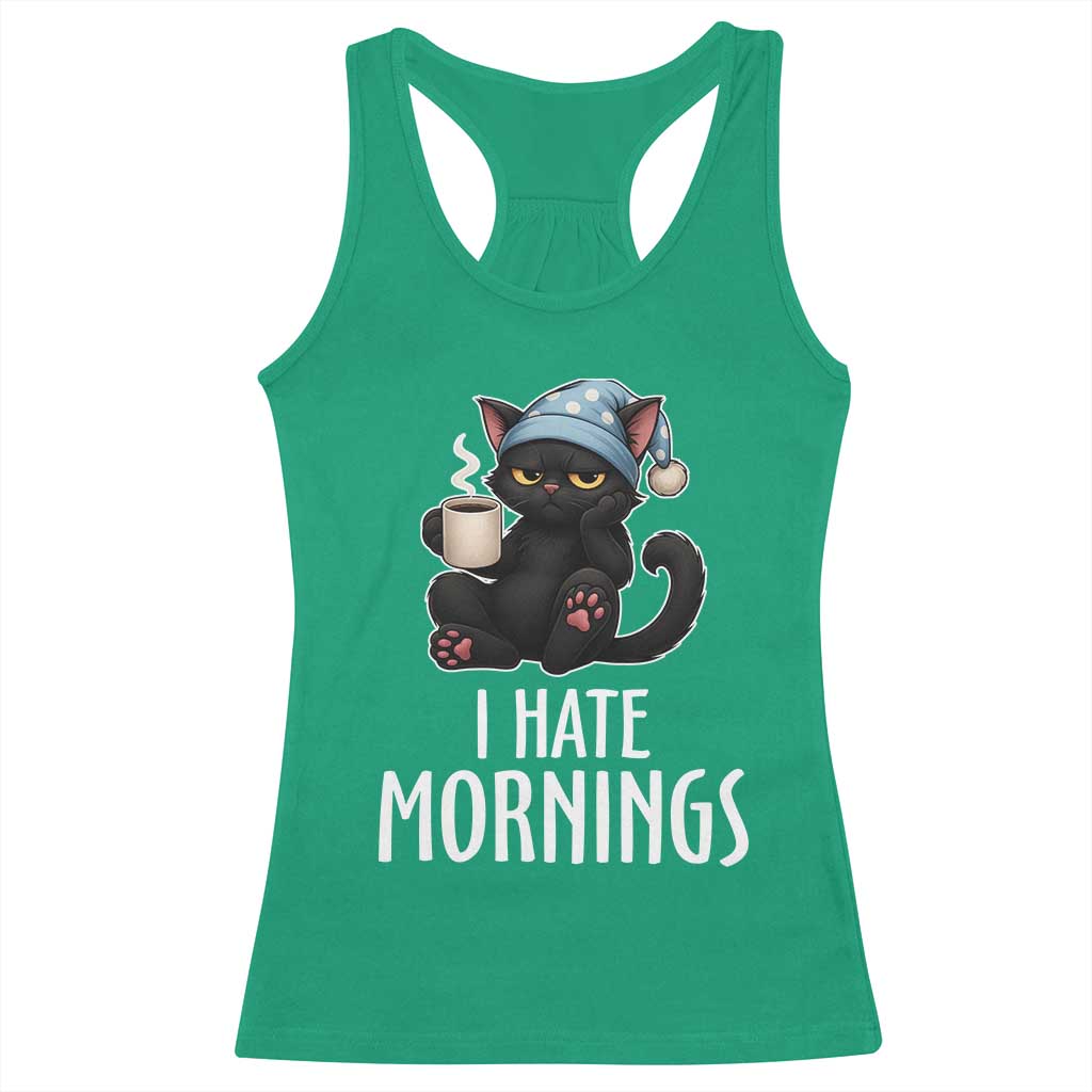 Funny I Hate Mornings Racerback Tank Top Cute Lazy Cat Drink Coffee TS12 Irish Green Print Your Wear