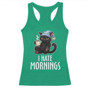Funny I Hate Mornings Racerback Tank Top Cute Lazy Cat Drink Coffee TS12 Irish Green Print Your Wear