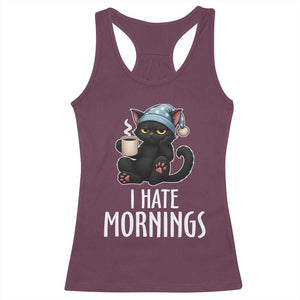 Funny I Hate Mornings Racerback Tank Top Cute Lazy Cat Drink Coffee TS12 Maroon Print Your Wear