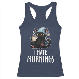 Funny I Hate Mornings Racerback Tank Top Cute Lazy Cat Drink Coffee TS12 Navy Print Your Wear