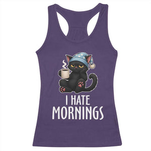 Funny I Hate Mornings Racerback Tank Top Cute Lazy Cat Drink Coffee TS12 Purple Print Your Wear