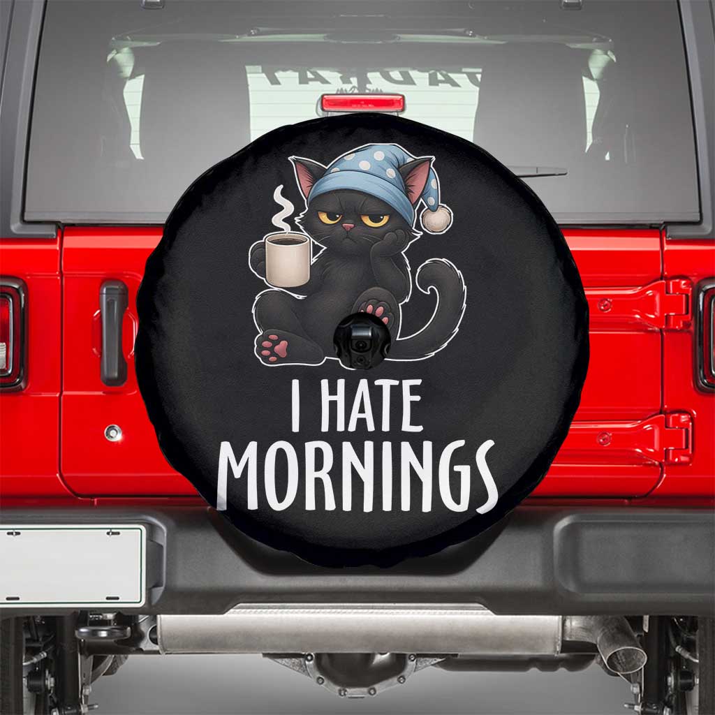 Funny I Hate Mornings Spare Tire Cover Cute Lazy Cat Drink Coffee TS12 Black Print Your Wear