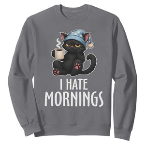 Funny I Hate Mornings Sweatshirt Cute Lazy Cat Drink Coffee TS12 Charcoal Print Your Wear