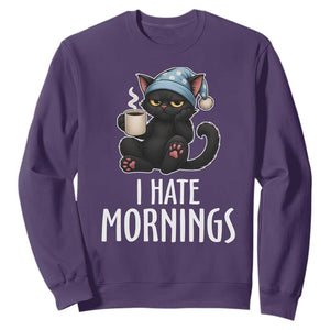 Funny I Hate Mornings Sweatshirt Cute Lazy Cat Drink Coffee TS12 Purple Print Your Wear