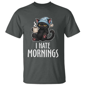 Funny I Hate Mornings T Shirt Cute Lazy Cat Drink Coffee TS12 Dark Heather Print Your Wear
