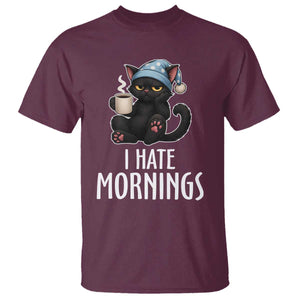Funny I Hate Mornings T Shirt Cute Lazy Cat Drink Coffee TS12 Maroon Print Your Wear