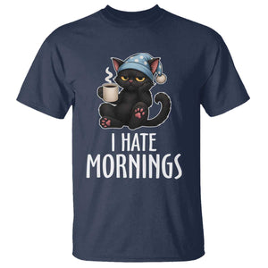 Funny I Hate Mornings T Shirt Cute Lazy Cat Drink Coffee TS12 Navy Print Your Wear
