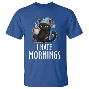 Funny I Hate Mornings T Shirt Cute Lazy Cat Drink Coffee TS12 Royal Blue Print Your Wear