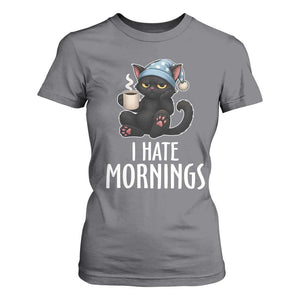 Funny I Hate Mornings T Shirt For Women Cute Lazy Cat Drink Coffee TS12 Charcoal Print Your Wear