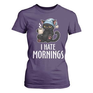 Funny I Hate Mornings T Shirt For Women Cute Lazy Cat Drink Coffee TS12 Purple Print Your Wear