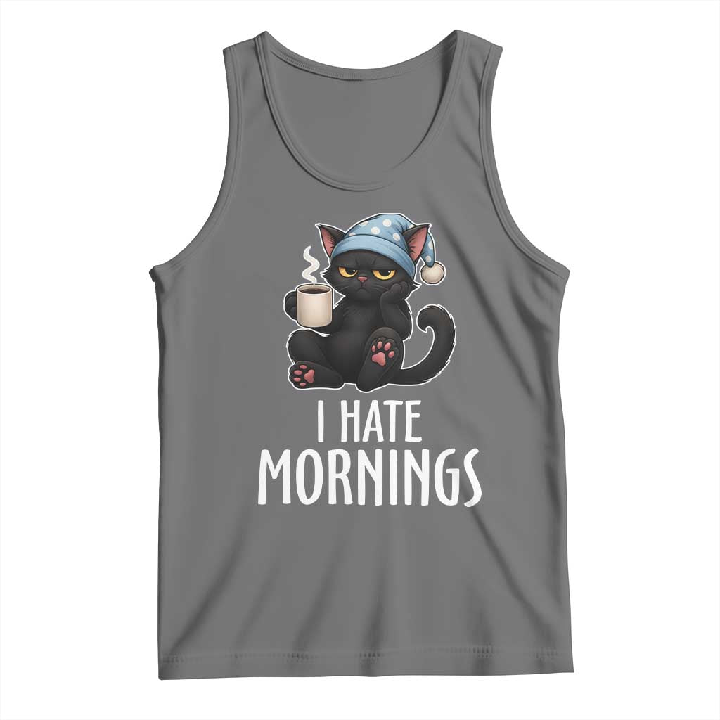 Funny I Hate Mornings Tank Top Cute Lazy Cat Drink Coffee TS12 Black Heather Print Your Wear