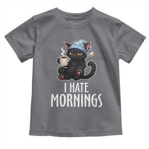 Funny I Hate Mornings Toddler T Shirt Cute Lazy Cat Drink Coffee TS12 Charcoal Print Your Wear