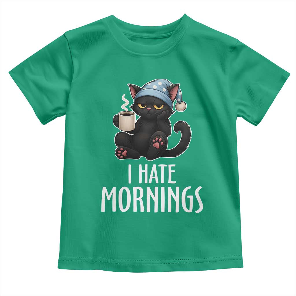 Funny I Hate Mornings Toddler T Shirt Cute Lazy Cat Drink Coffee TS12 Irish Green Print Your Wear