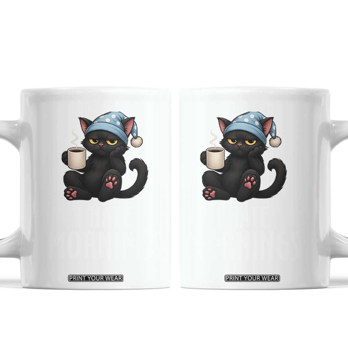 Funny I Hate Mornings Coffee Mug Cute Lazy Cat Drink Coffee TS12 Black Print Your Wear