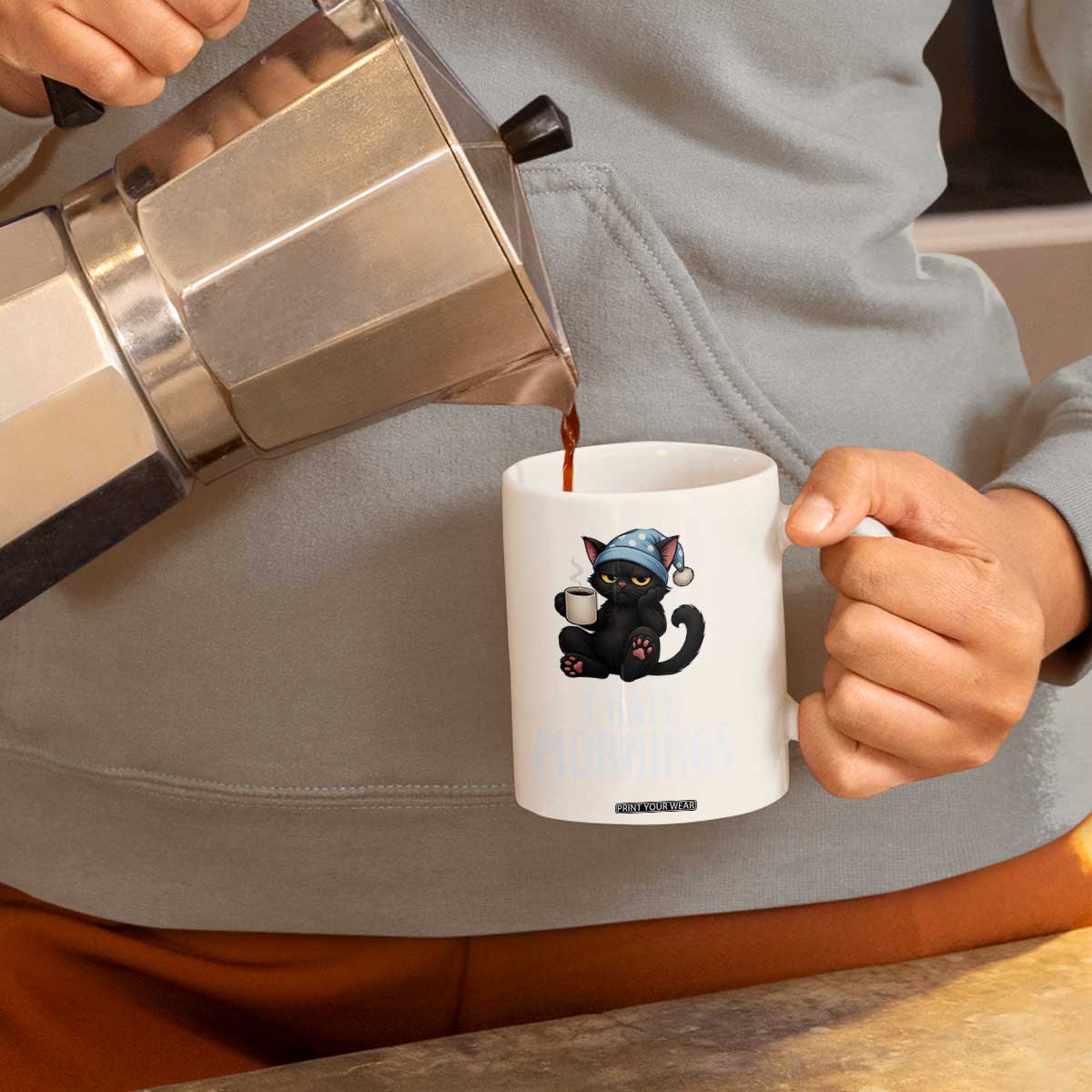 Funny I Hate Mornings Coffee Mug Cute Lazy Cat Drink Coffee TS12 Print Your Wear