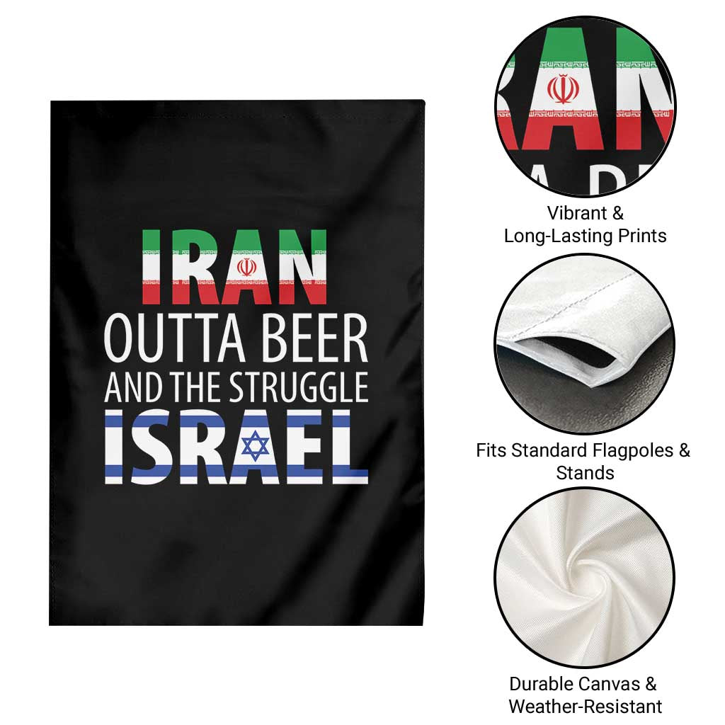 Funny Political Satire Garden Flag Iran Outta Beer And The Struggle Israel
