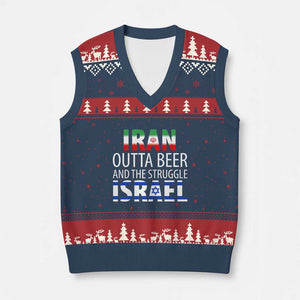 Funny Political Satire V-Neck Knit Sweater Vest Iran Outta Beer And The Struggle Israel