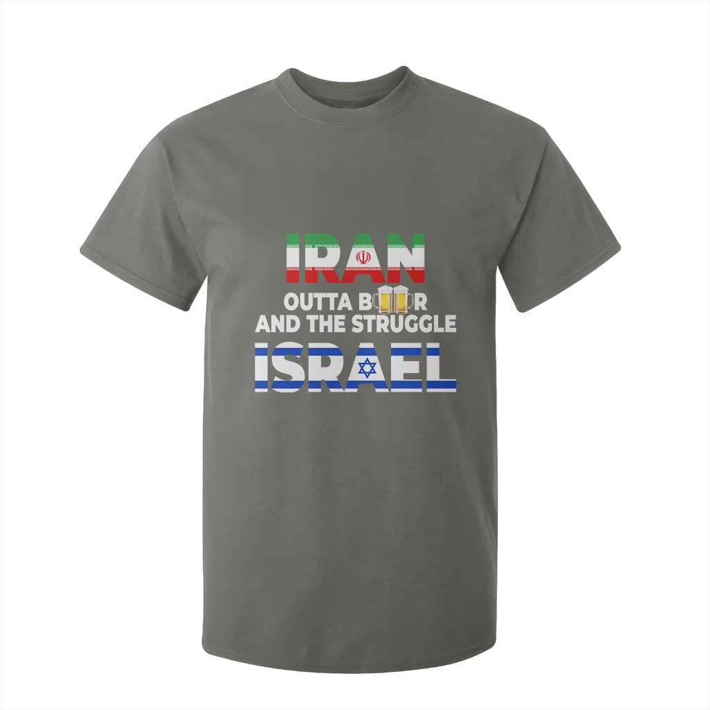Funny Geopolitical Satire Iran Outta Beer Israel Struggle T Shirt For Kid