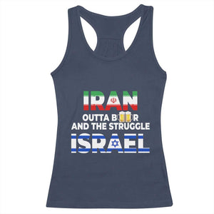 Funny Geopolitical Satire Iran Outta Beer Israel Struggle Racerback Tank Top