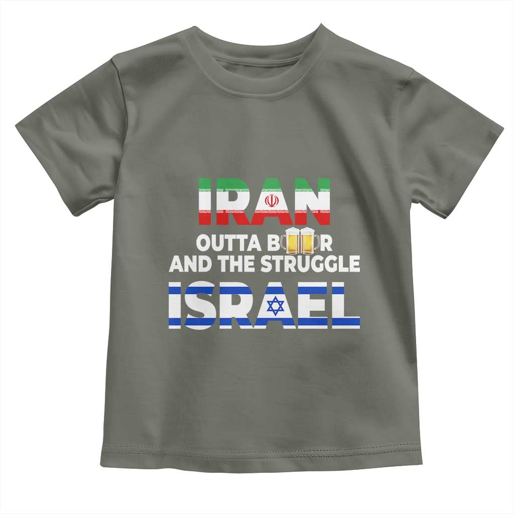 Funny Geopolitical Satire Iran Outta Beer Israel Struggle Toddler T Shirt