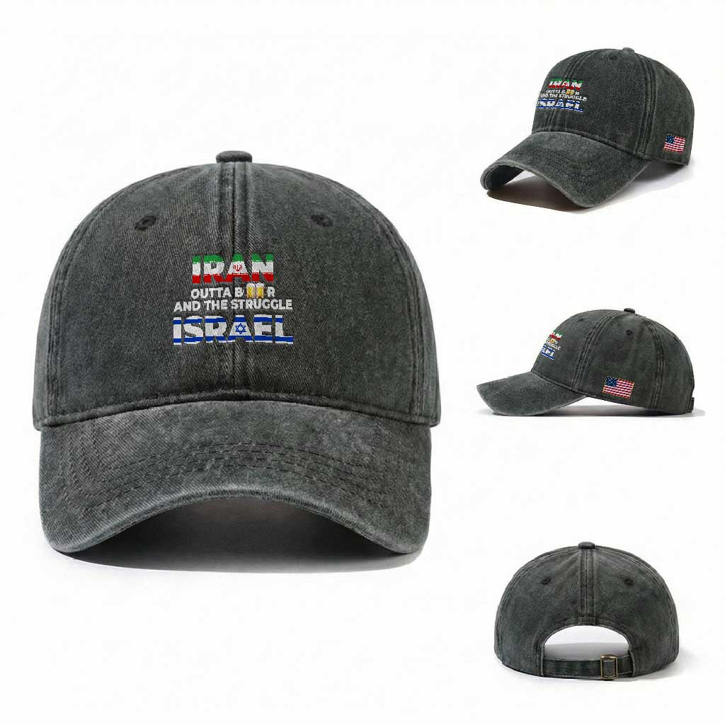 Funny Geopolitical Satire Iran Outta Beer Israel Struggle Washed Cotton Baseball Cap