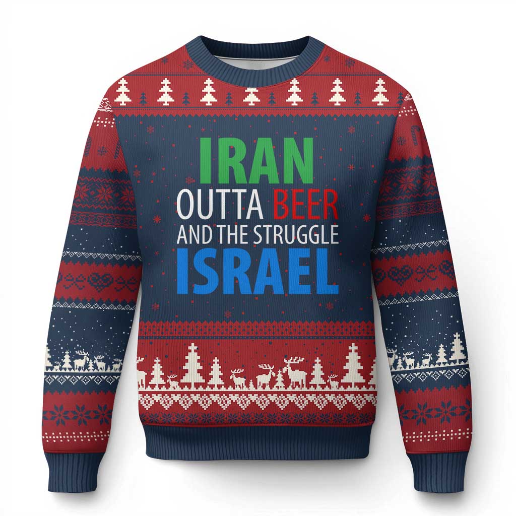 Iran And Israel Political Satire Ugly Christmas Sweater The Great Beer Struggle TS12 Navy Red Print Your Wear