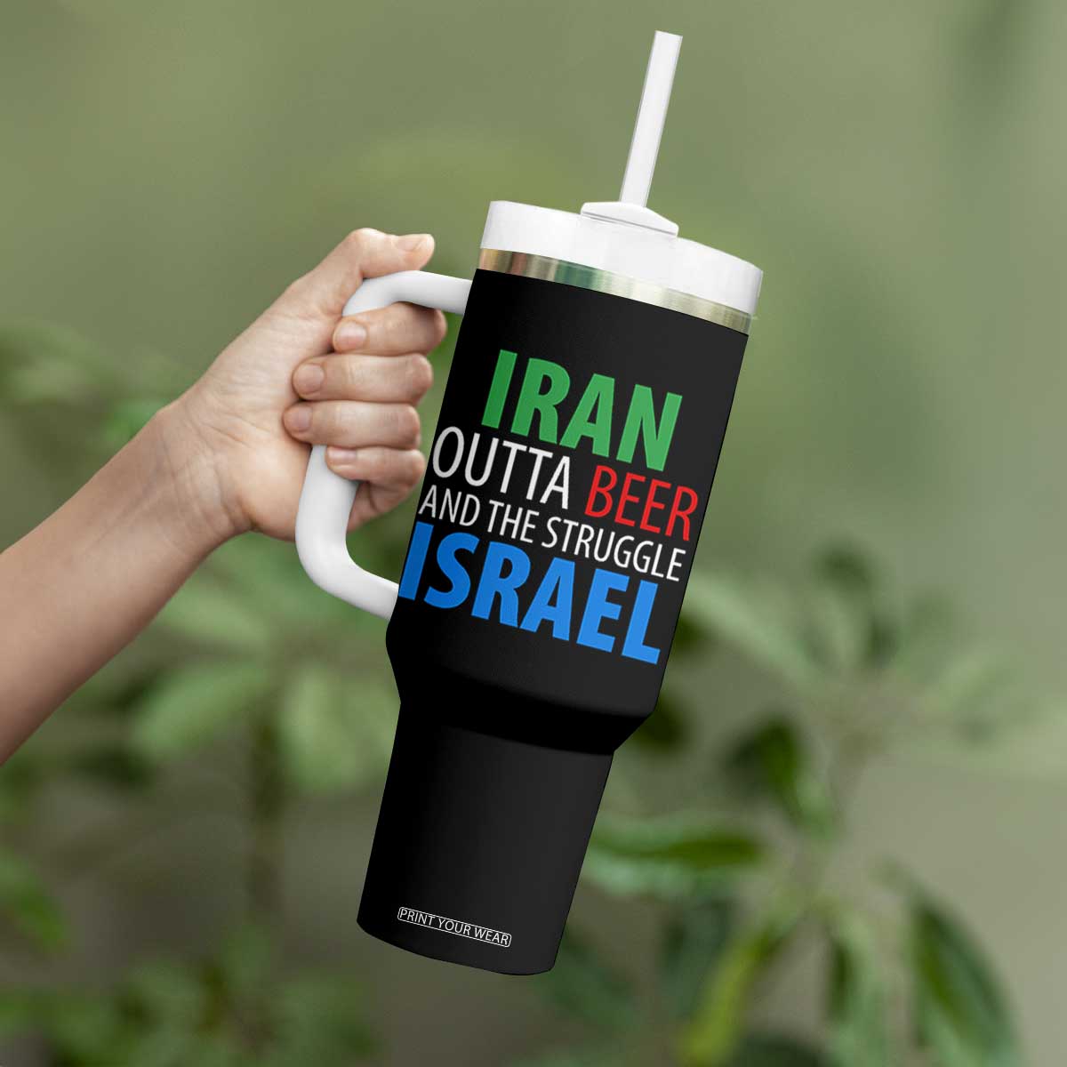 Iran And Israel Political Satire Tumbler With Handle The Great Beer Struggle