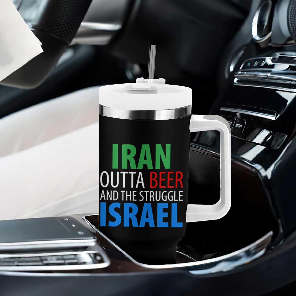 Iran And Israel Political Satire Tumbler With Handle The Great Beer Struggle