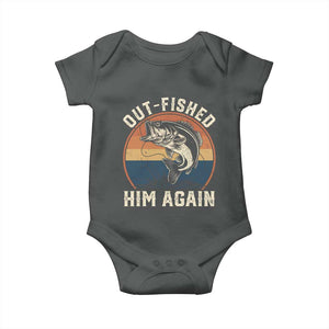 Funny Bass Fishing Baby Onesie Out Fished Him Again Fisherman Outdoor Adventure