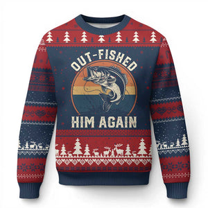 Funny Bass Fishing Ugly Christmas Sweater Out Fished Him Again Fisherman Outdoor Adventure
